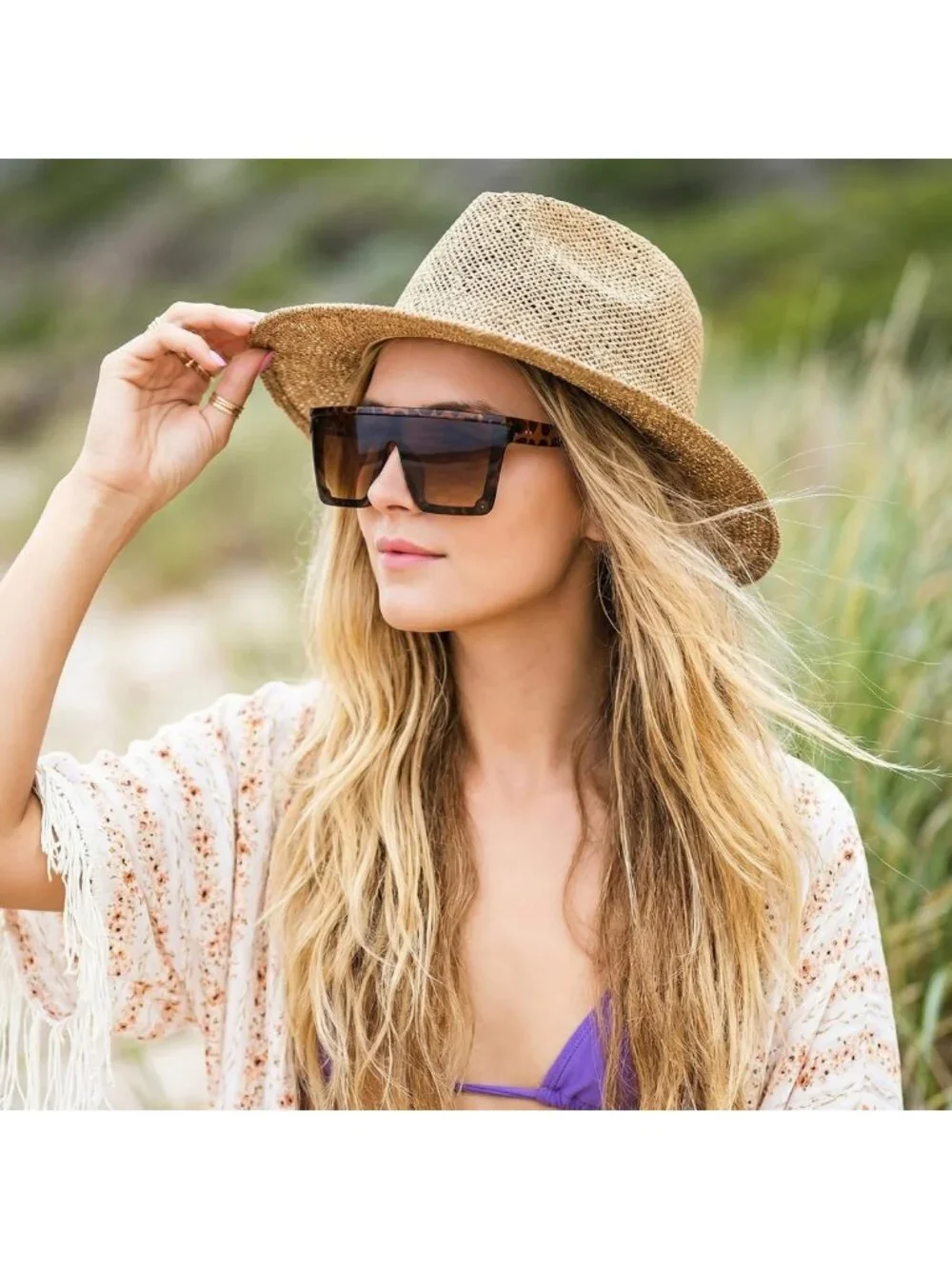 Oversized Square Flat Top Sunglasses for Women & Men - Stylish UV Protection
